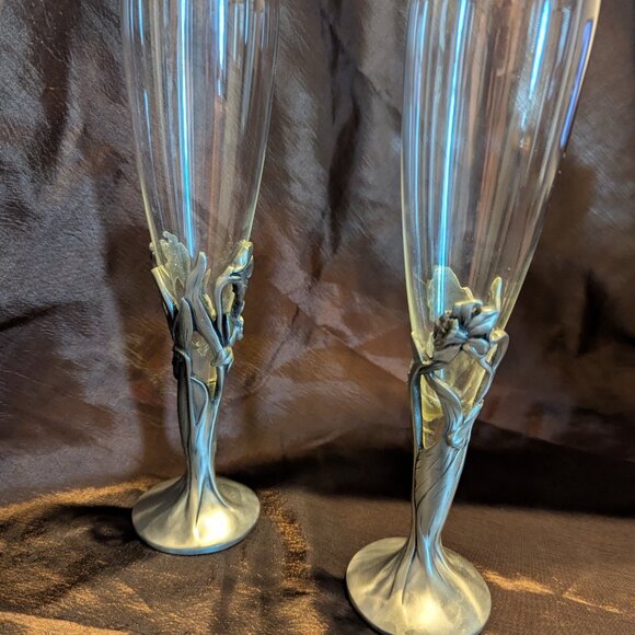 Other - Seagull Pewter Champagne Flutes with Floral Design
